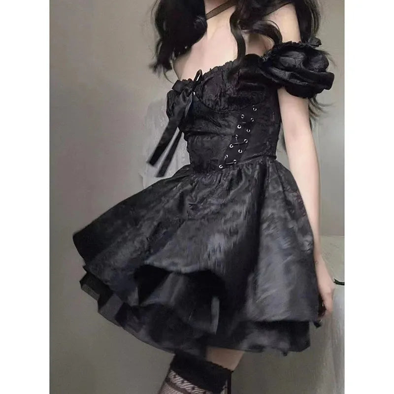 Black Jacquard Off The Shoulder Skater Dress