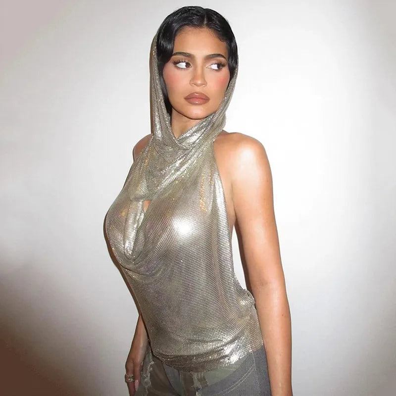 Hooded Waterfall Metallic Top