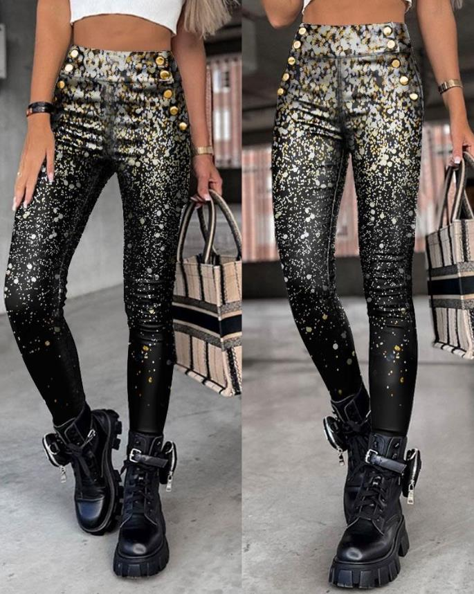 High Waist Button Detail Leggings