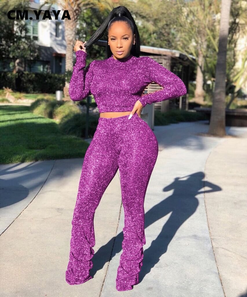 Glitter Top & Ruched Leg Trousers Set