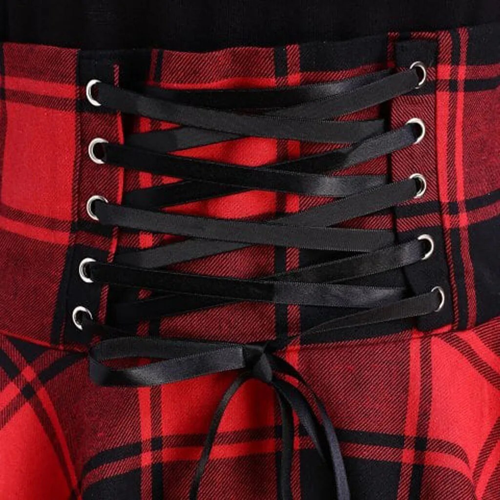 All In One Checked Lace Up Dress