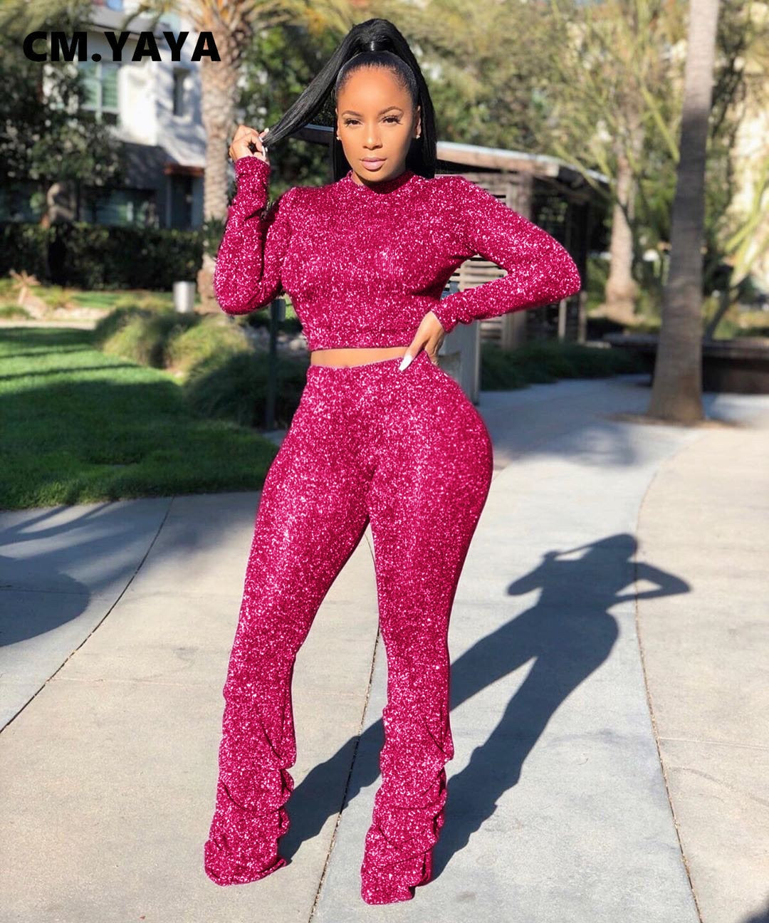 Glitter Top & Ruched Leg Trousers Set