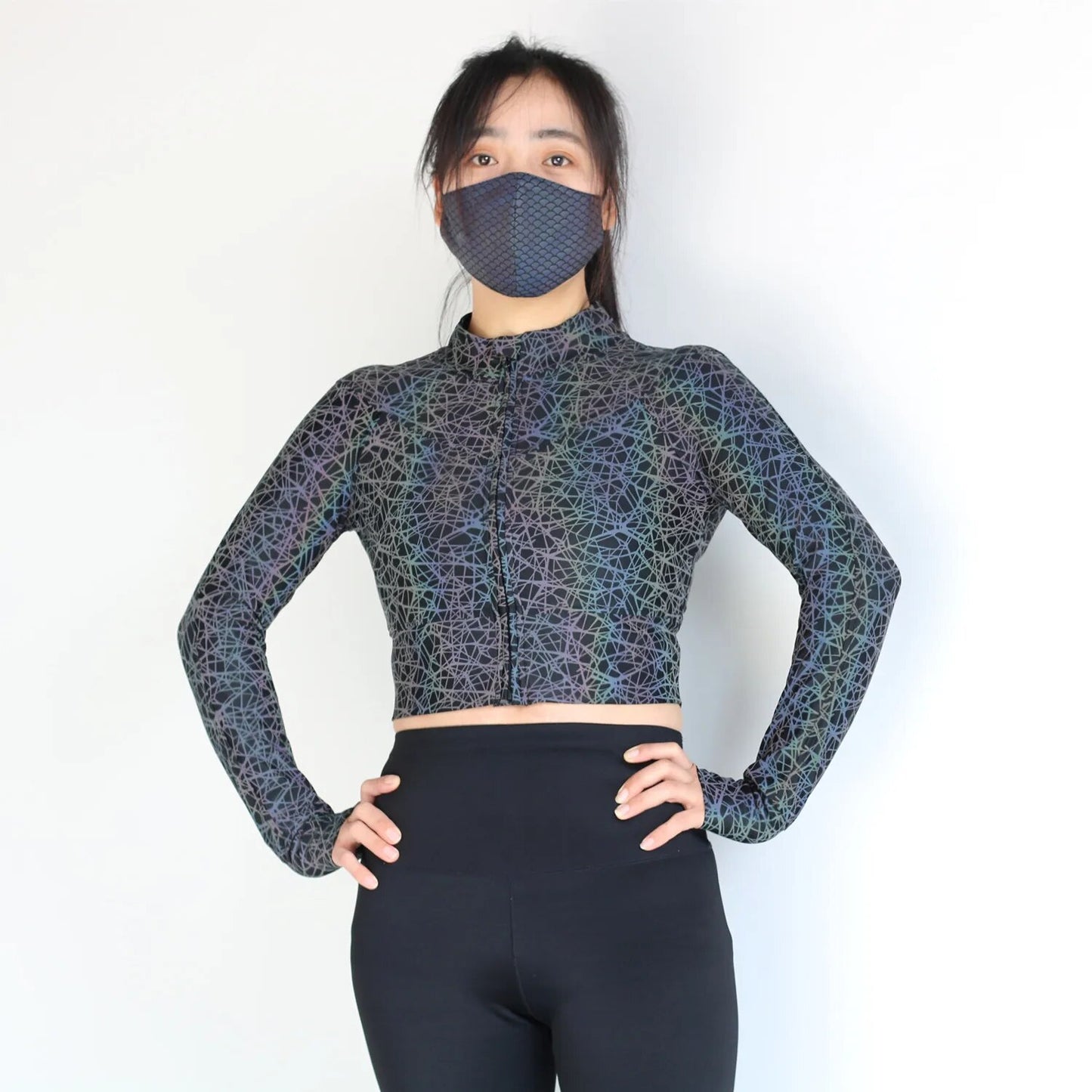 Reflective Print Long Sleeve Cropped Jacket