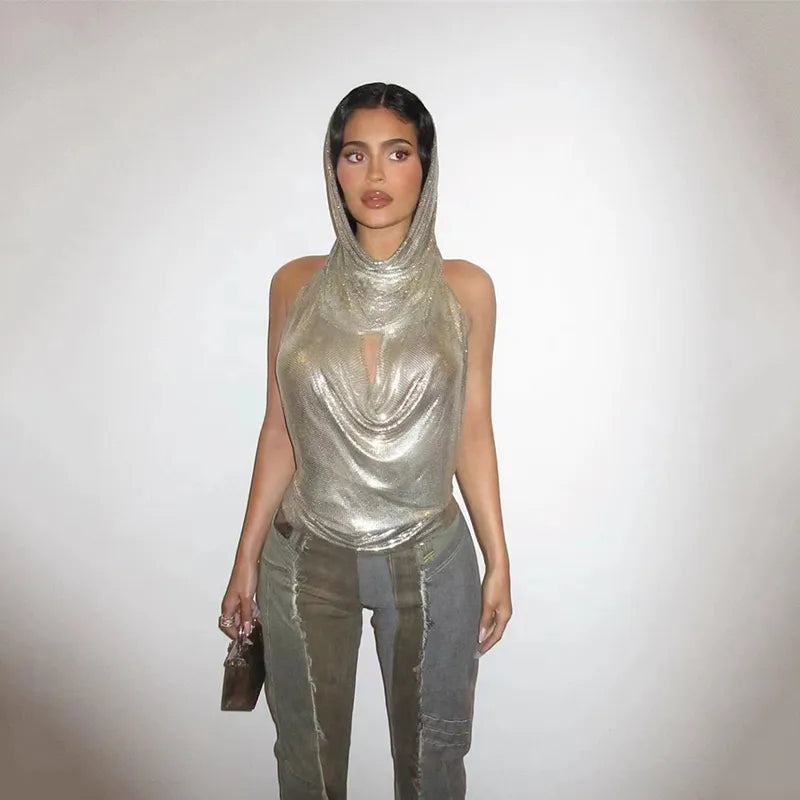 Hooded Waterfall Metallic Top