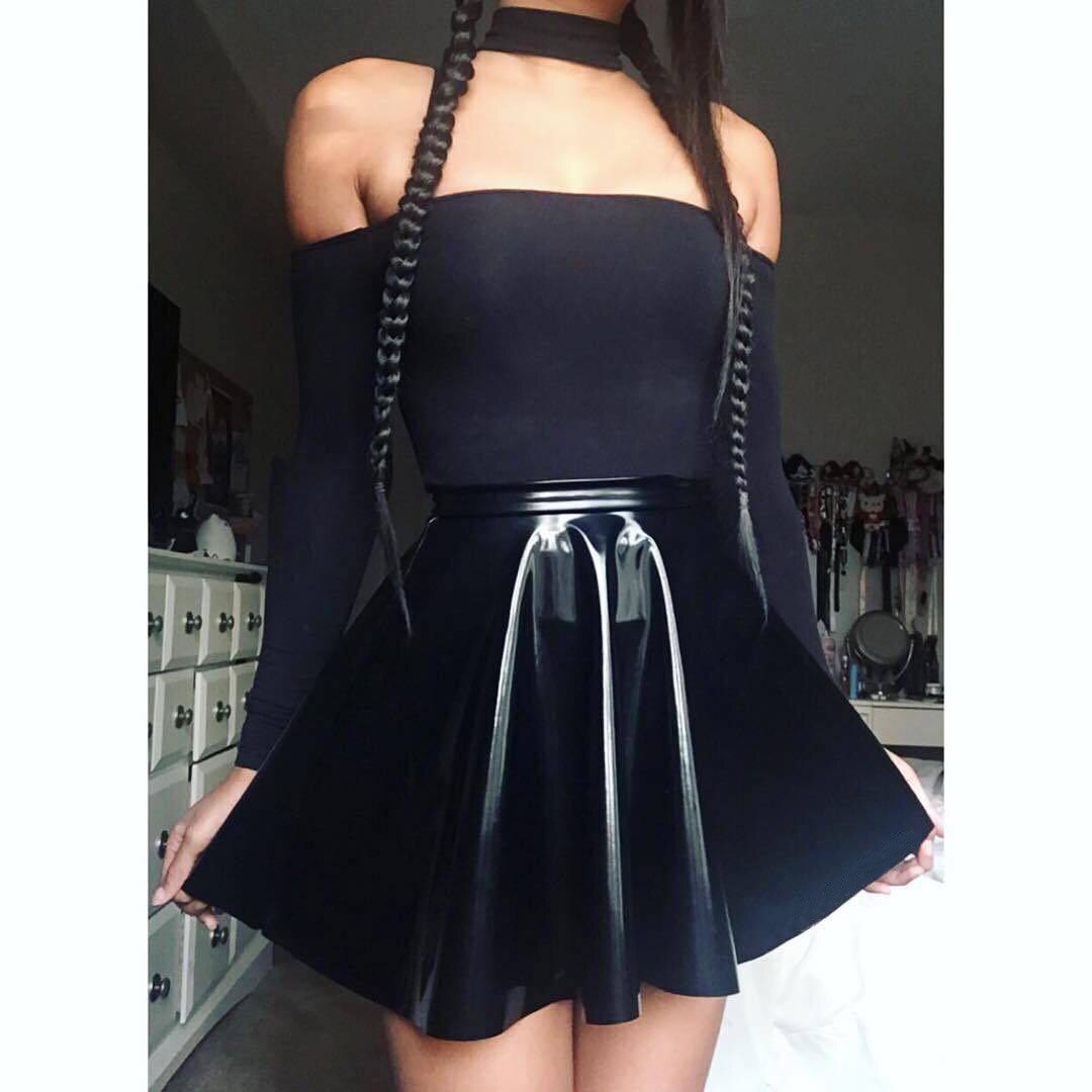 Black PU Skater Skirt