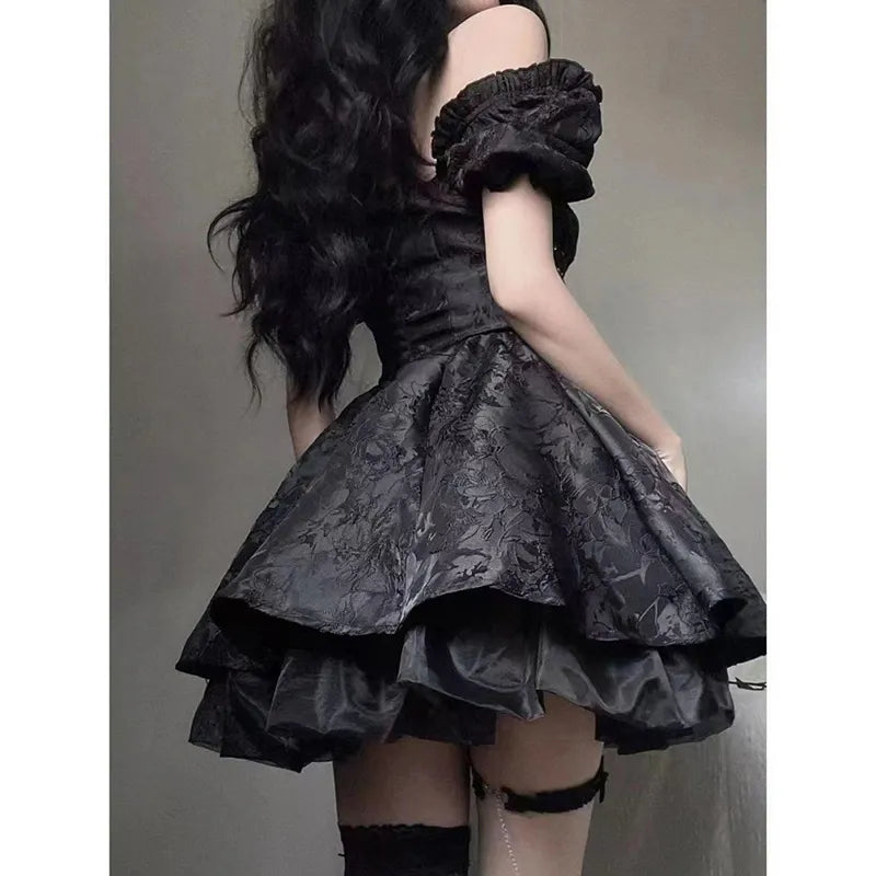 Black Jacquard Off The Shoulder Skater Dress