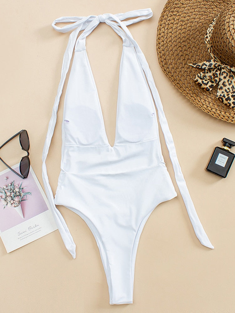 Deep V Brazilian Halter Swimsuit