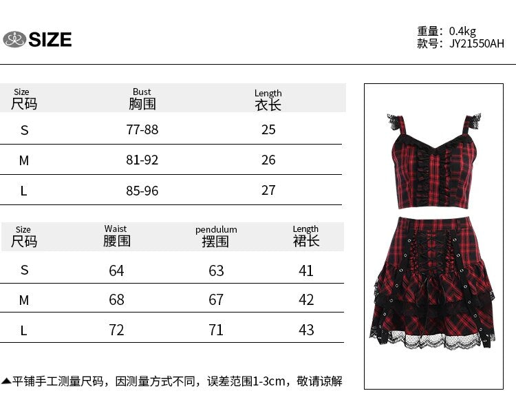 Black & Red Tartan Layered Skirt & Crop Top Set