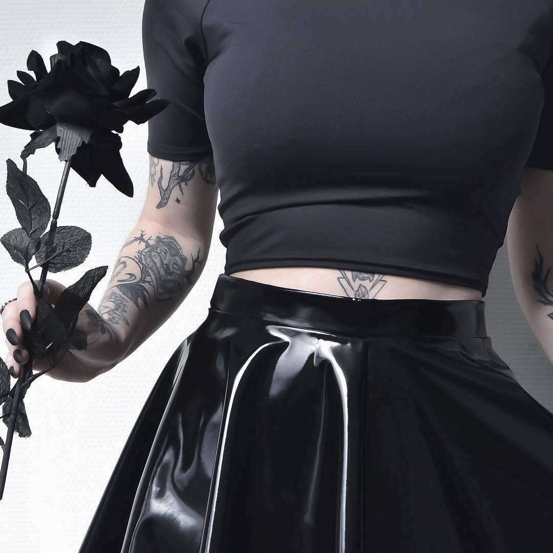 Black PU Skater Skirt