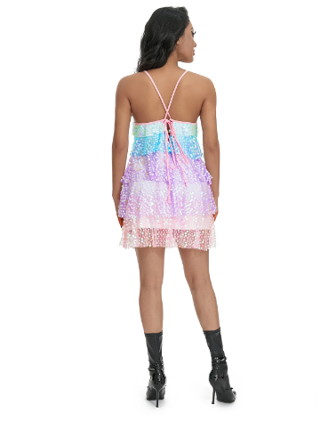 Multicolour Layered Sequin Frilly Dress