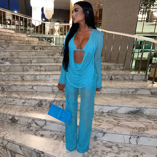 Solid Colour Chiffon Draped Backless Trouser Suit