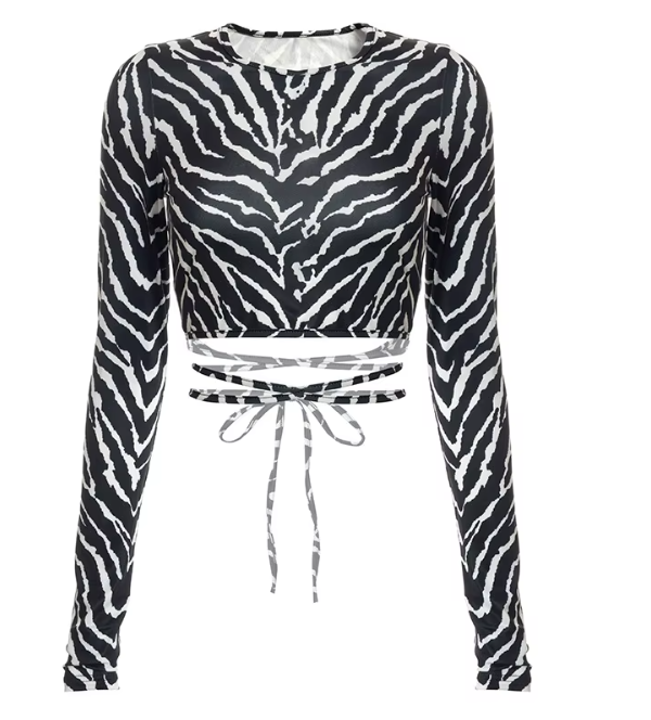 Backless Long Sleeve Zebra Print Top