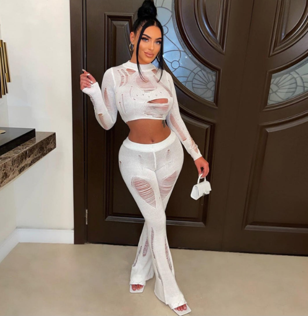 Distressed Crop Top & Pants Co-Ord
