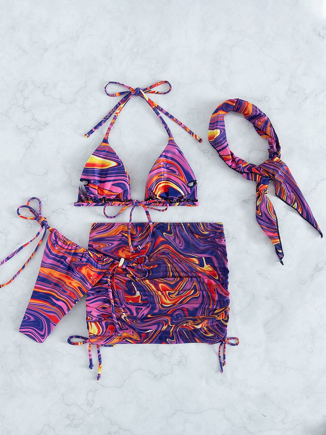 Swirl Print 4 Piece Bikini Set