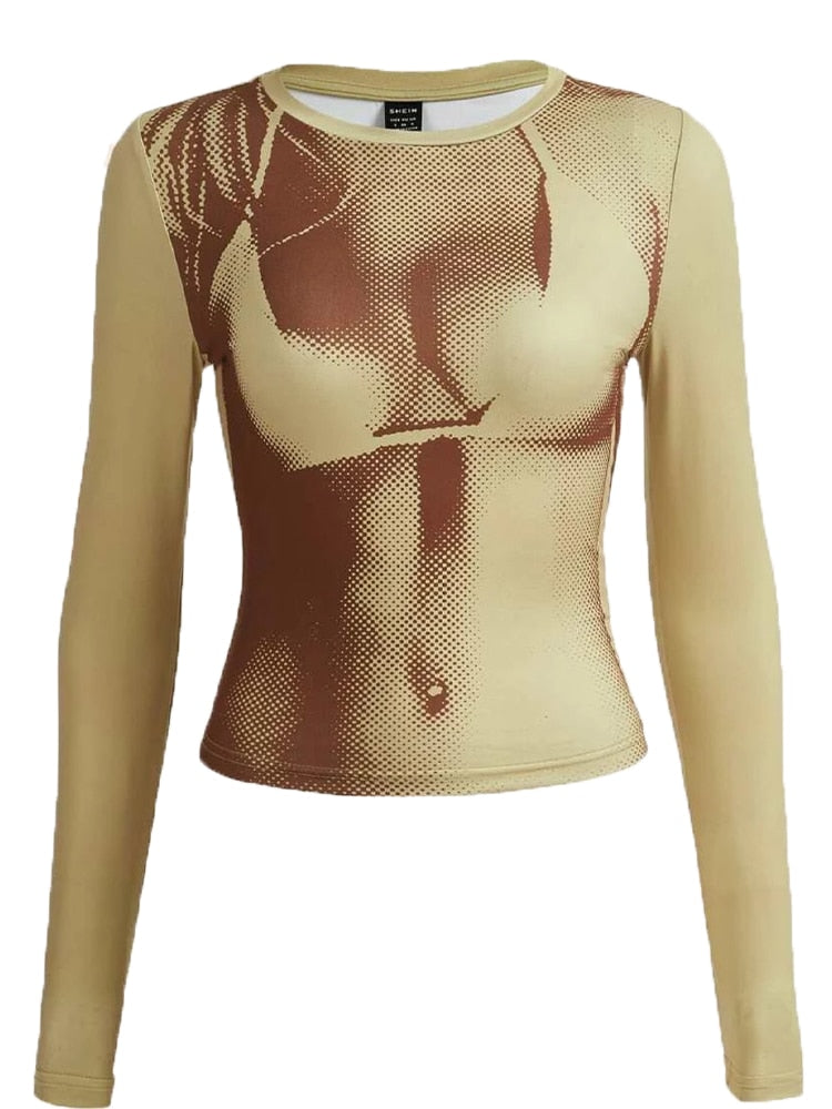 3D Bikini Body Print Long Sleeve Top
