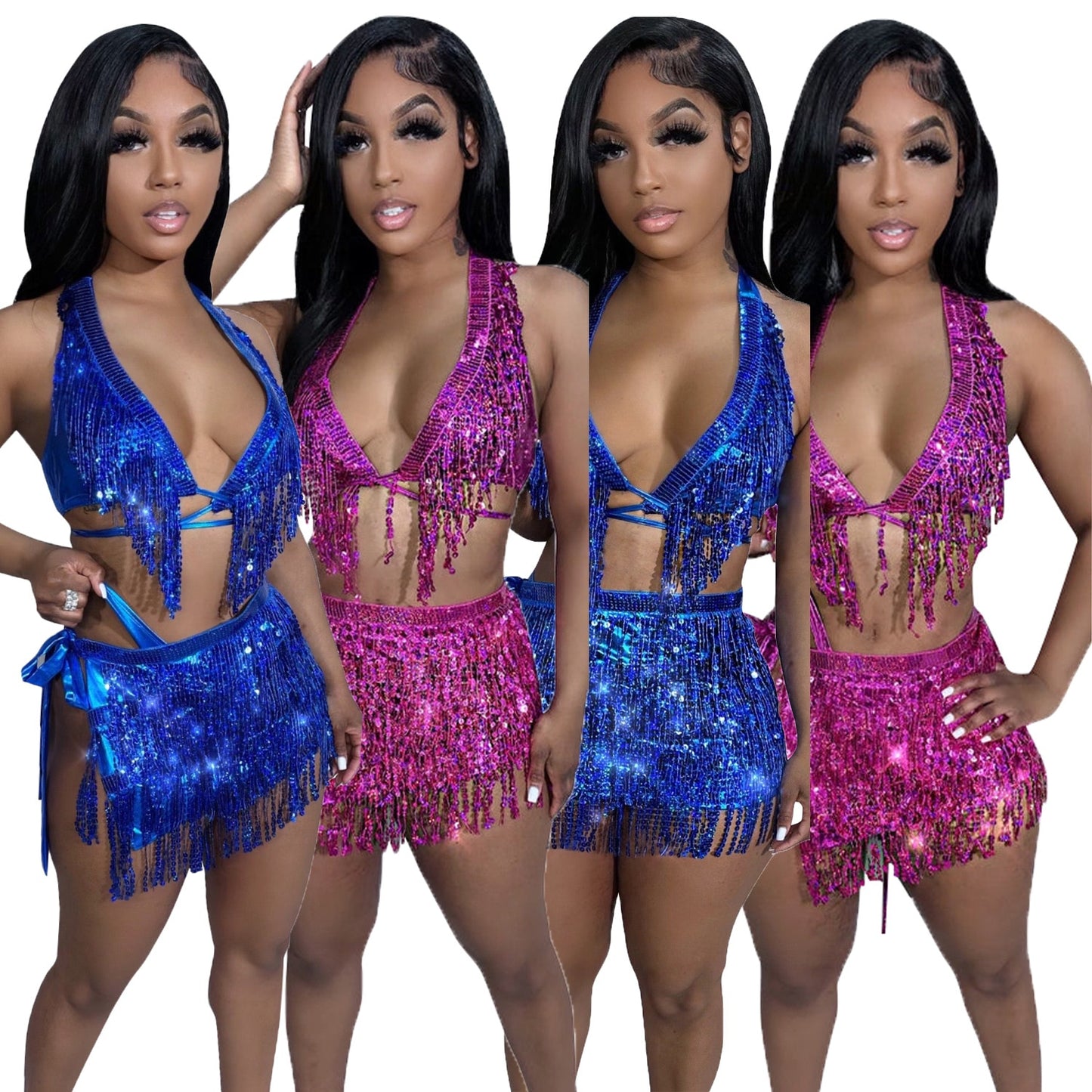 Sequin Thong Bikini & Wrap Skirt Set