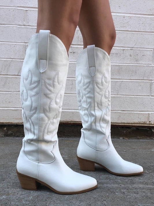 Knee High White Cowboy Boots