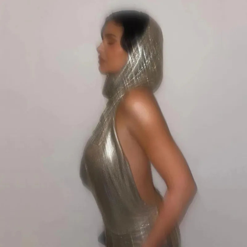 Hooded Waterfall Metallic Top