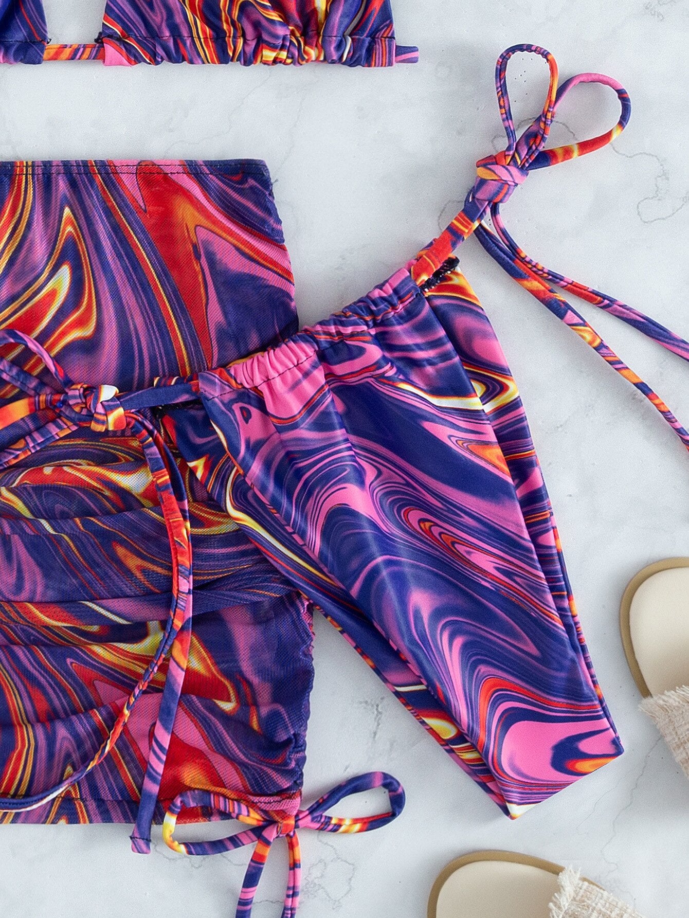 Swirl Print 4 Piece Bikini Set