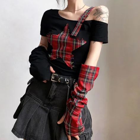 Tartan Star Top With Matching Sleeves