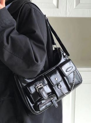 Black Multi Pocket Shoulder Bag