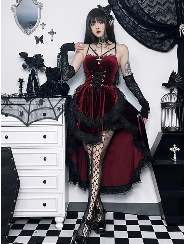 Velvet Gothic Asymmetric Bodice dress