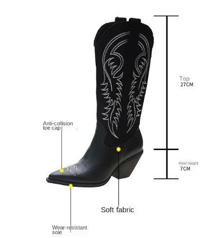 Black Cowboy Boots With Fabric Inserts