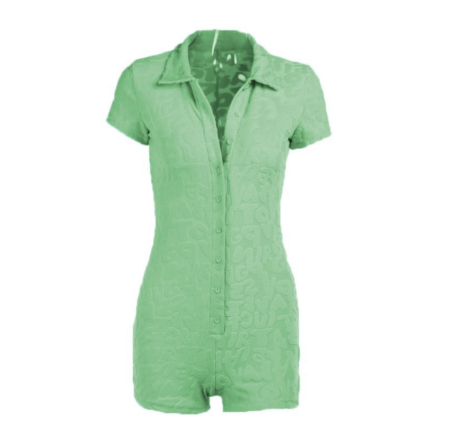 Button Up Bodycon Romper With Collar