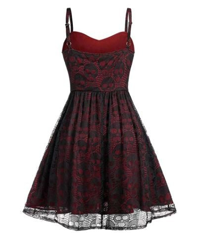 Lace Skull Print Tie Front Skater Dress