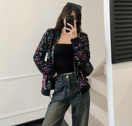 Sequin Oversize Bomber Jacket