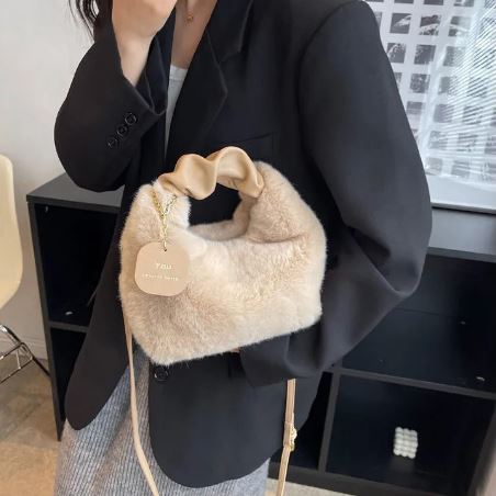 Faux Fur & PU Leather Hand Bag