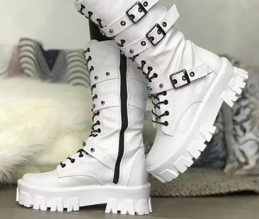 Chunky Mid Calf Strap Detail Boots