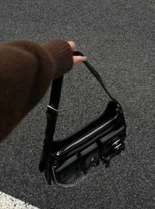 Black Multi Pocket Shoulder Bag