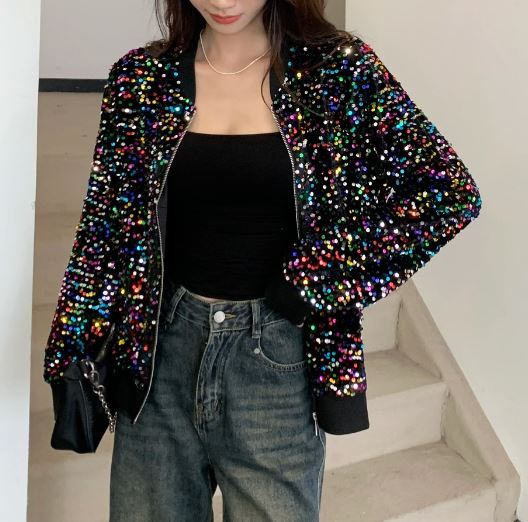 Sequin Oversize Bomber Jacket