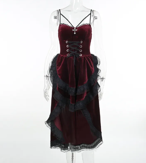 Velvet Gothic Asymmetric Bodice dress