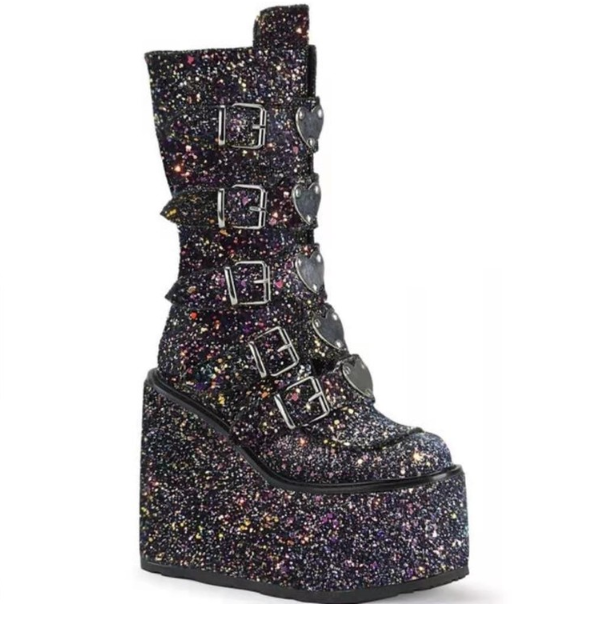 Glitter Buckle Boots