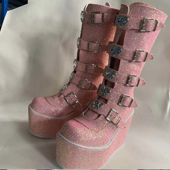 Glitter Buckle Boots