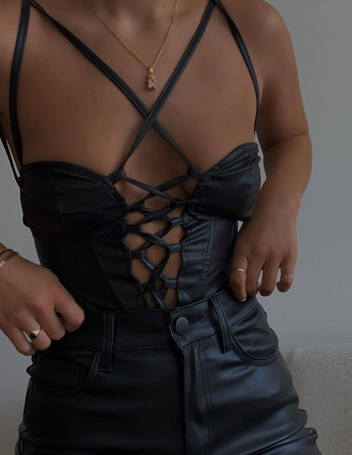 Vegan Leather Corset Top