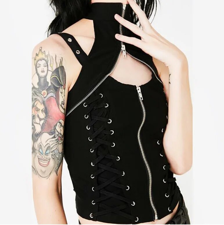 Zip Detail Polo Neck Corset Top