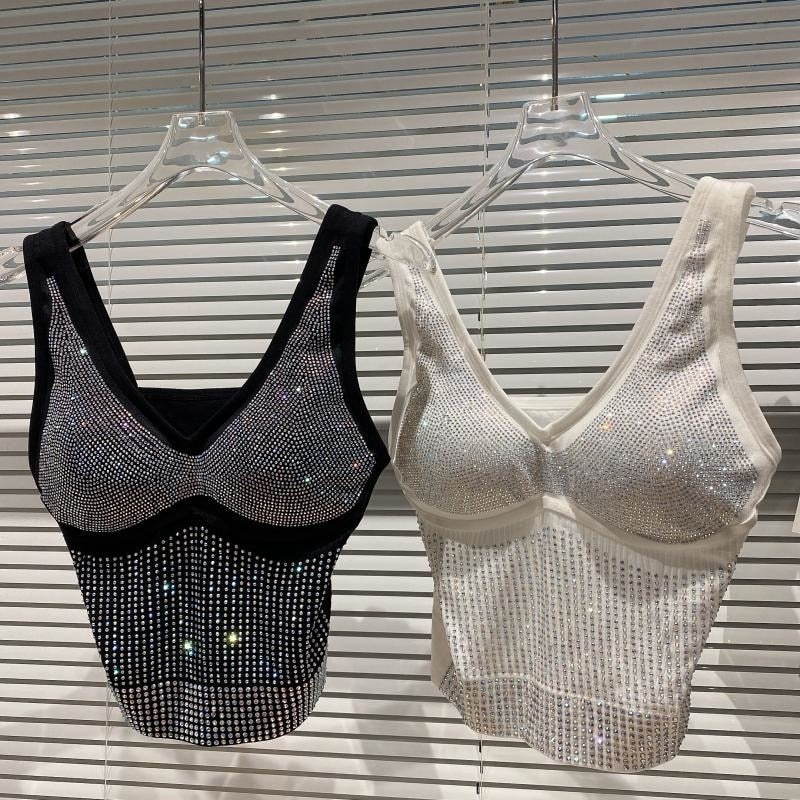 Stretchy Rhinestone Crop Top