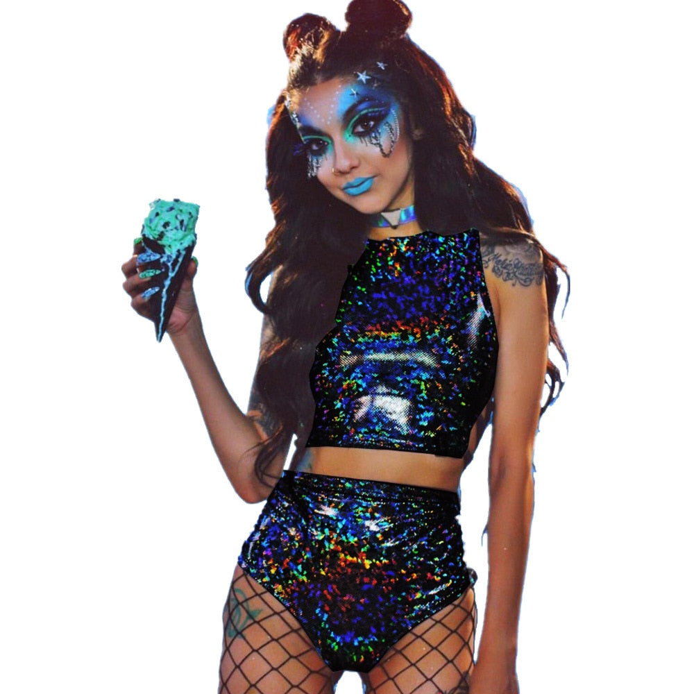 Holographic Shorts and Crop Co Ord
