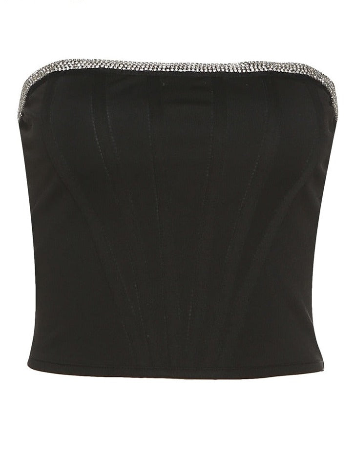 Black Diamante Trim Corset Top