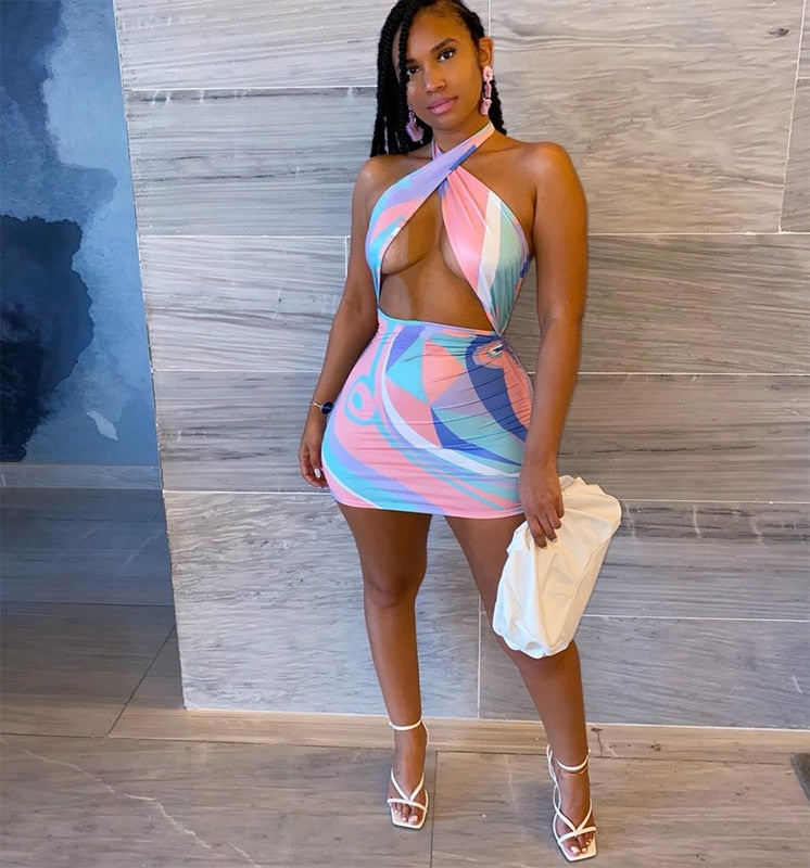 Multicolour Halter Dress