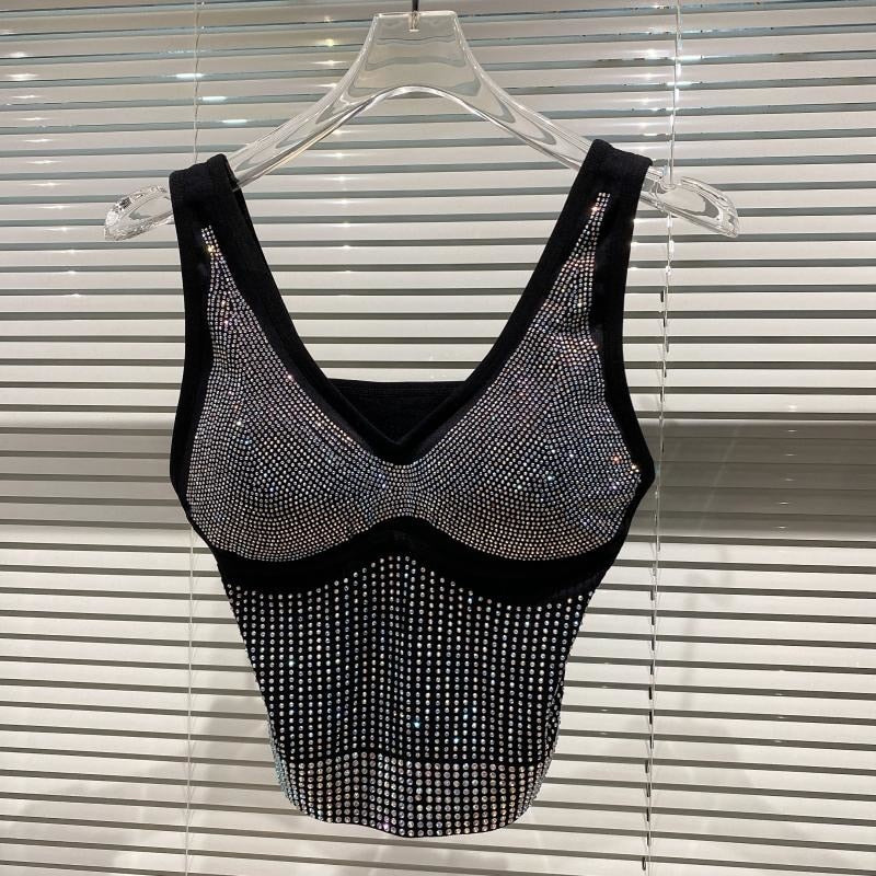 Stretchy Rhinestone Crop Top