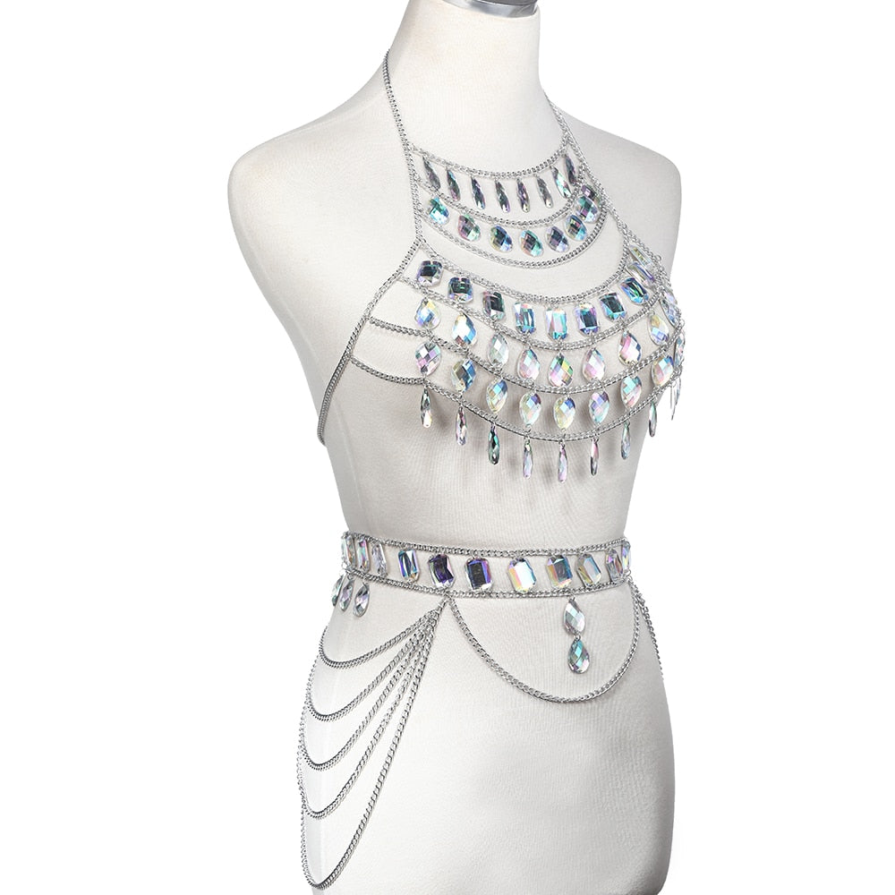Rhinestone Belt Chain & Top (Separates)