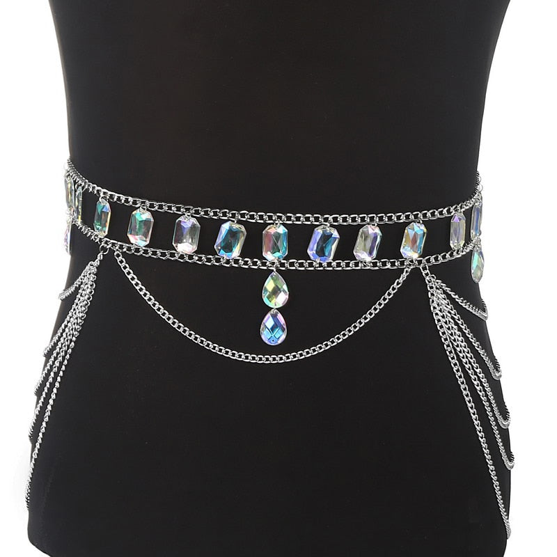 Rhinestone Belt Chain & Top (Separates)