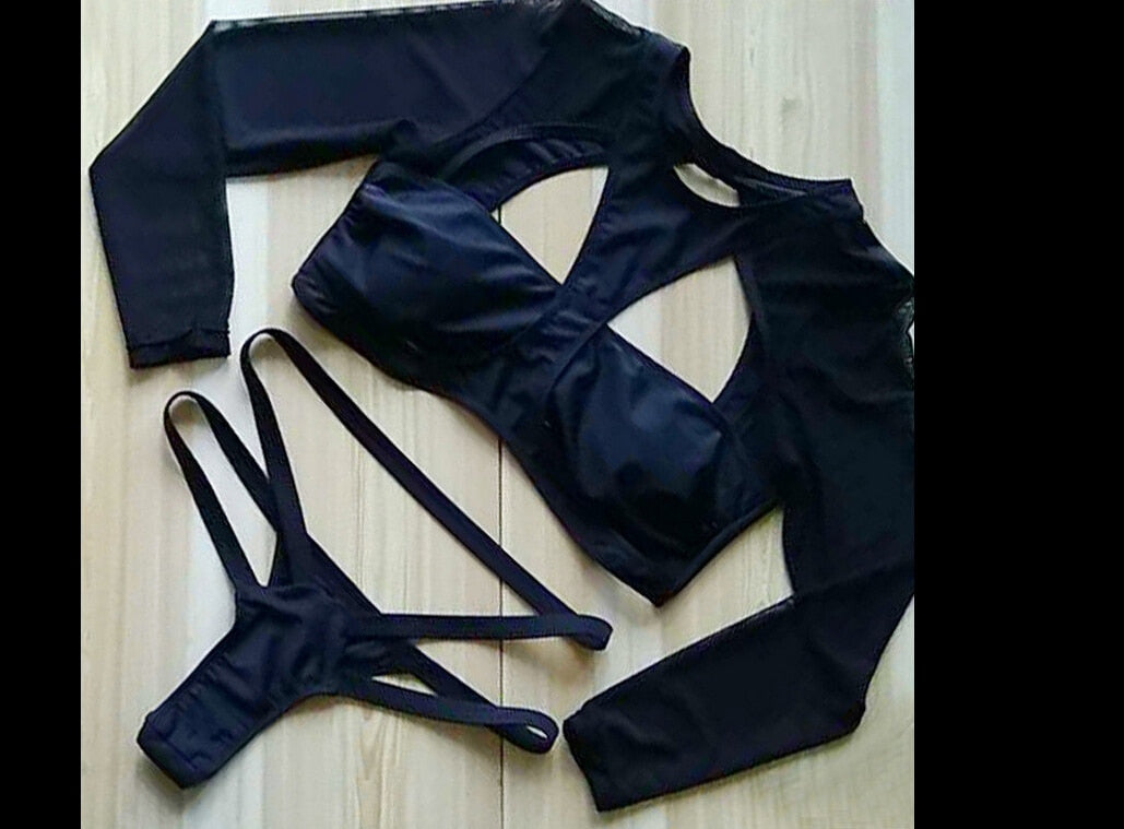 Black Long Sleeve Bikini Set