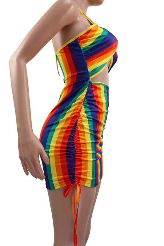 Multicolour Halter Dress