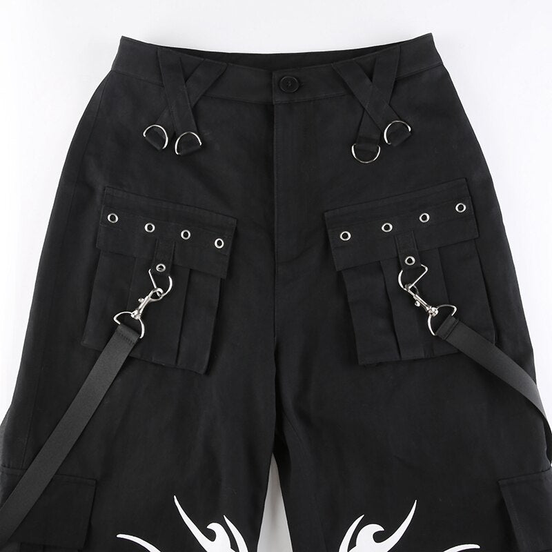 Black Tattoo Print Utility Pants