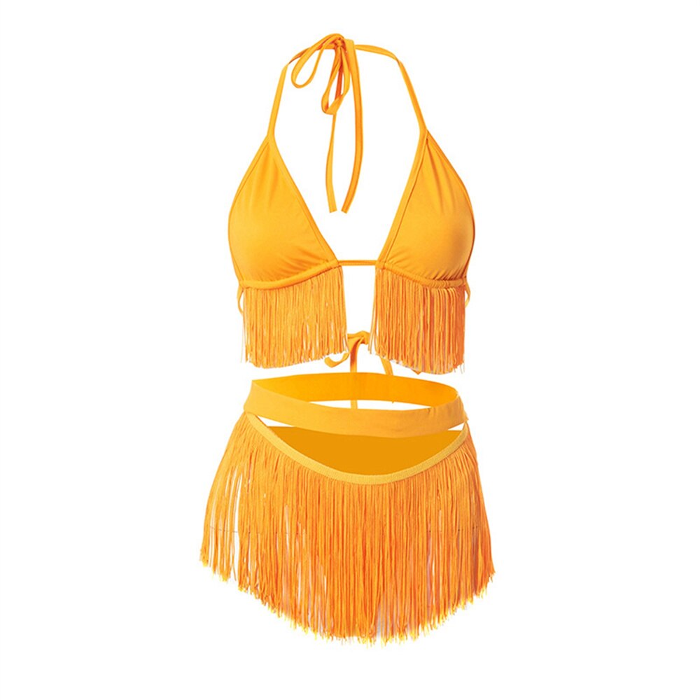 Fringe Detail Halter Bikini